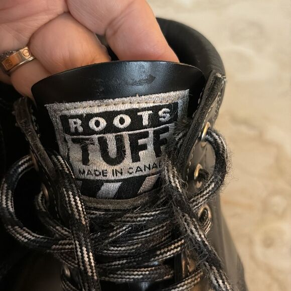 Vintage Roots Tuff Leather Hiking Boots Black Chunky Lug Sole - Picture 12 of 14